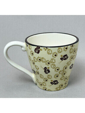 Country Living Floral Coffee Mug Cream Yellow Calico Chintz Ceramic Tea Cup 10oz